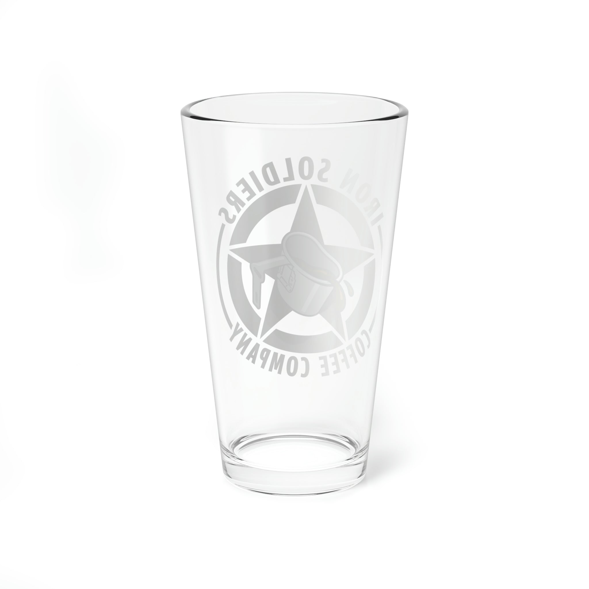 A201 - Iron Soldiers Logo Mixing Glass, 16oz