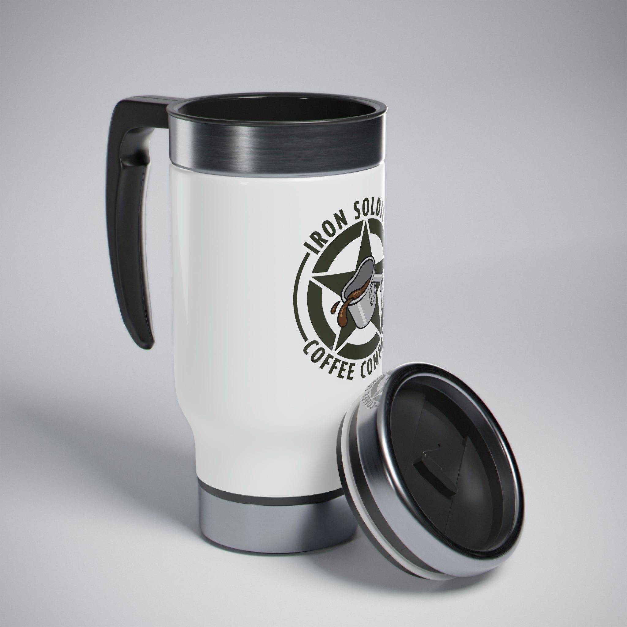 A105 - Iron Soldiers Stainless Steel Travel Mug with Handle, 14oz