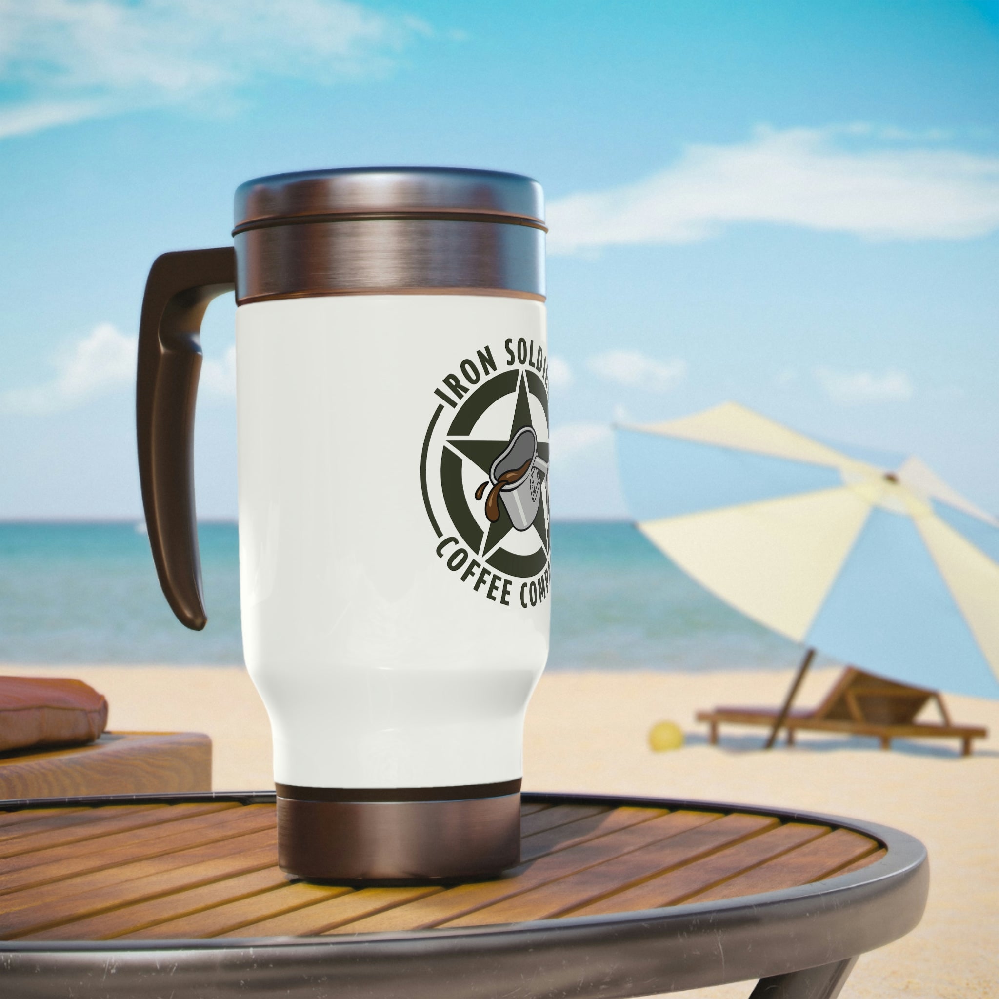 A105 - Iron Soldiers Stainless Steel Travel Mug with Handle, 14oz