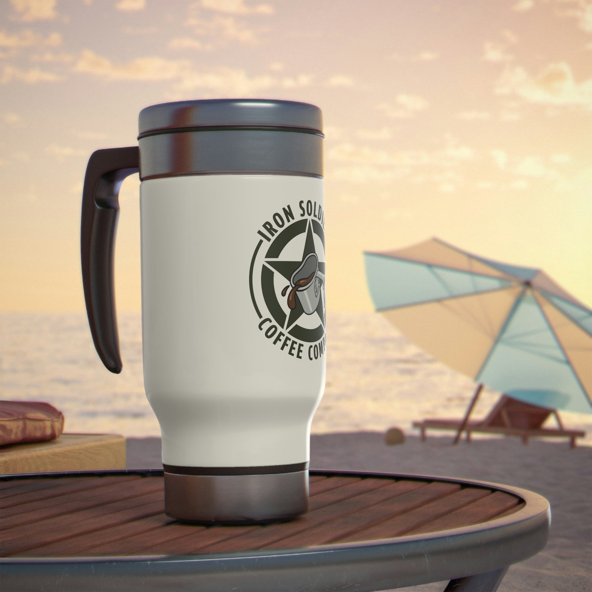 A105 - Iron Soldiers Stainless Steel Travel Mug with Handle, 14oz